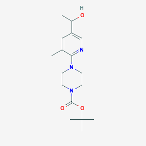 molecular formula C17H27N3O3 B11793740 tert-Butyl 4-(5-(1-hydroxyethyl)-3-methylpyridin-2-yl)piperazine-1-carboxylate 