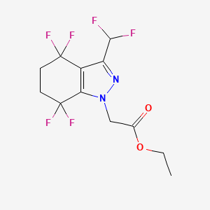 molecular formula C12H12F6N2O2 B11793844 Ethyl 2-(3-(difluoromethyl)-4,4,7,7-tetrafluoro-4,5,6,7-tetrahydro-1H-indazol-1-yl)acetate 