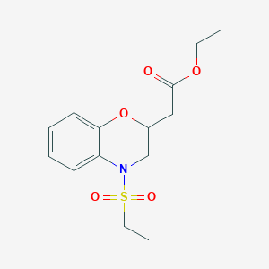 molecular formula C14H19NO5S B11794247 Ethyl 2-(4-(ethylsulfonyl)-3,4-dihydro-2H-benzo[b][1,4]oxazin-2-yl)acetate 