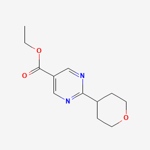 molecular formula C12H16N2O3 B11794257 Ethyl 2-(tetrahydro-2H-pyran-4-YL)pyrimidine-5-carboxylate 