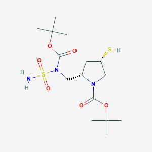 molecular formula C15H29N3O6S2 B117943 (2S,4S)-tert-butyl 2-((tert-butoxycarbonyl(sulfamoyl)amino)methyl)-4-mercaptopyrrolidine-1-carboxylate CAS No. 148017-44-1