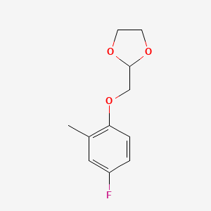 molecular formula C11H13FO3 B11794835 2-((4-Fluoro-2-methylphenoxy)methyl)-1,3-dioxolane 
