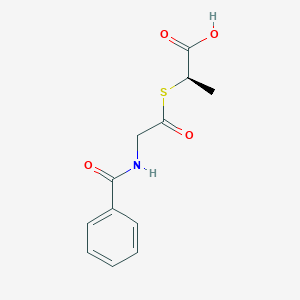 molecular formula C12H13NO4S B117957 (2R)-2-(2-benzamidoacetyl)sulfanylpropanoic Acid CAS No. 150520-30-2