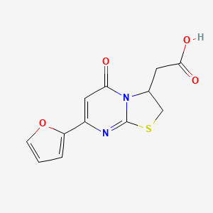 molecular formula C12H10N2O4S B11795735 2-(7-(Furan-2-yl)-5-oxo-3,5-dihydro-2H-thiazolo[3,2-a]pyrimidin-3-yl)acetic acid 