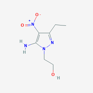molecular formula C7H12N4O3 B11795837 2-(5-Amino-3-ethyl-4-nitro-1H-pyrazol-1-yl)ethanol 