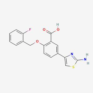 molecular formula C17H13FN2O3S B11796011 5-(2-Aminothiazol-4-yl)-2-((2-fluorobenzyl)oxy)benzoic acid 