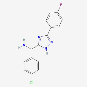 molecular formula C15H12ClFN4 B11796118 (4-Chlorophenyl)(5-(4-fluorophenyl)-1H-1,2,4-triazol-3-yl)methanamine 