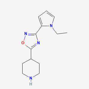 molecular formula C13H18N4O B11796166 3-(1-Ethyl-1H-pyrrol-2-yl)-5-(piperidin-4-yl)-1,2,4-oxadiazole 
