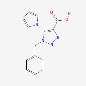 molecular formula C14H12N4O2 B11796565 1-Benzyl-5-(1H-pyrrol-1-yl)-1H-1,2,3-triazole-4-carboxylic acid 