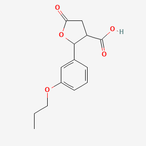 molecular formula C14H16O5 B11797112 5-Oxo-2-(3-propoxyphenyl)tetrahydrofuran-3-carboxylic acid 