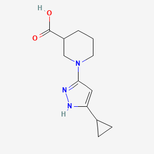 molecular formula C12H17N3O2 B11797281 1-(5-Cyclopropyl-1H-pyrazol-3-yl)piperidine-3-carboxylic acid 