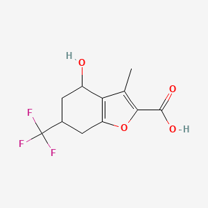 molecular formula C11H11F3O4 B11797355 4-Hydroxy-3-methyl-6-(trifluoromethyl)-4,5,6,7-tetrahydrobenzofuran-2-carboxylic acid 