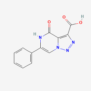 molecular formula C12H8N4O3 B11797619 4-Oxo-6-phenyl-4,5-dihydro-[1,2,3]triazolo[1,5-a]pyrazine-3-carboxylic acid CAS No. 1443978-79-7
