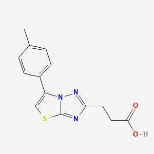 molecular formula C14H13N3O2S B11798285 3-(6-(p-Tolyl)thiazolo[3,2-b][1,2,4]triazol-2-yl)propanoic acid 