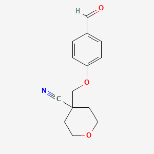 molecular formula C14H15NO3 B11798403 4-((4-Formylphenoxy)methyl)tetrahydro-2H-pyran-4-carbonitrile 