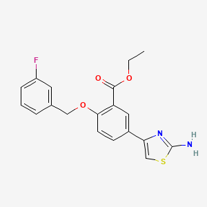 molecular formula C19H17FN2O3S B11798705 Ethyl 5-(2-aminothiazol-4-yl)-2-((3-fluorobenzyl)oxy)benzoate 
