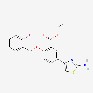 molecular formula C19H17FN2O3S B11798811 Ethyl 5-(2-aminothiazol-4-yl)-2-((2-fluorobenzyl)oxy)benzoate 