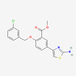 molecular formula C18H15ClN2O3S B11798835 Methyl5-(2-aminothiazol-4-yl)-2-((3-chlorobenzyl)oxy)benzoate 