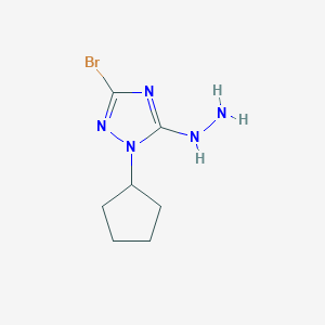 molecular formula C7H12BrN5 B11799902 3-Bromo-1-cyclopentyl-5-hydrazinyl-1H-1,2,4-triazole 