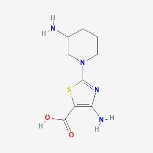 molecular formula C9H14N4O2S B11800772 4-Amino-2-(3-aminopiperidin-1-yl)thiazole-5-carboxylic acid 