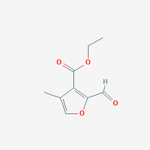 molecular formula C9H10O4 B11801158 Ethyl 2-formyl-4-methylfuran-3-carboxylate 