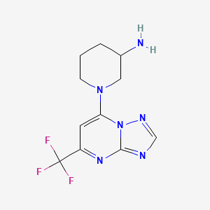 molecular formula C11H13F3N6 B11801348 1-(5-(Trifluoromethyl)-[1,2,4]triazolo[1,5-a]pyrimidin-7-yl)piperidin-3-amine 