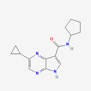 molecular formula C15H18N4O B11801583 N-cyclopentyl-2-cyclopropyl-5H-pyrrolo[2,3-b]pyrazine-7-carboxamide 