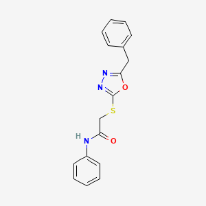 molecular formula C17H15N3O2S B11802389 2-((5-Benzyl-1,3,4-oxadiazol-2-yl)thio)-N-phenylacetamide CAS No. 130781-76-9