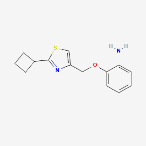 molecular formula C14H16N2OS B11802525 2-((2-Cyclobutylthiazol-4-yl)methoxy)aniline 