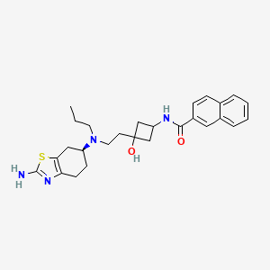 molecular formula C27H34N4O2S B11802564 N-((1R,3R)-3-(2-(((S)-2-amino-4,5,6,7-tetrahydrobenzo[d]thiazol-6-yl)(propyl)amino)ethyl)-3-hydroxycyclobutyl)-2-naphthamide 