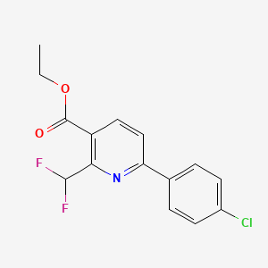 molecular formula C15H12ClF2NO2 B11802827 Ethyl 6-(4-chlorophenyl)-2-(difluoromethyl)nicotinate 