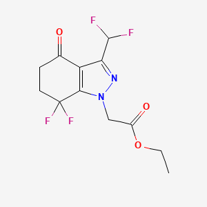 molecular formula C12H12F4N2O3 B11802982 Ethyl 2-(3-(difluoromethyl)-7,7-difluoro-4-oxo-4,5,6,7-tetrahydro-1H-indazol-1-yl)acetate 