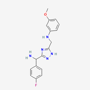 molecular formula C17H18FN5O B11803386 N-((3-(Amino(4-fluorophenyl)methyl)-1H-1,2,4-triazol-5-yl)methyl)-3-methoxyaniline 