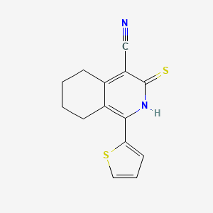 molecular formula C14H12N2S2 B11803848 1-Thiophen-2-yl-3-thioxo-2,3,5,6,7,8-hexahydro-isoquinoline-4-carbonitrile CAS No. 129340-06-3