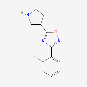 molecular formula C12H12FN3O B11804613 3-(2-Fluorophenyl)-5-(pyrrolidin-3-yl)-1,2,4-oxadiazole 