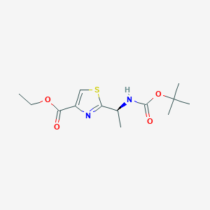molecular formula C13H20N2O4S B11805676 (S)-Ethyl2-(1-((tert-butoxycarbonyl)amino)ethyl)thiazole-4-carboxylate 
