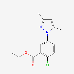 molecular formula C14H15ClN2O2 B11806605 Ethyl 2-chloro-5-(3,5-dimethyl-1H-pyrazol-1-yl)benzoate 