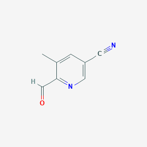 molecular formula C8H6N2O B11806783 6-Formyl-5-methylnicotinonitrile 