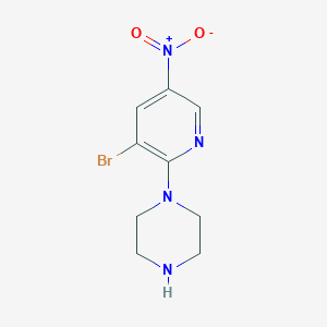 molecular formula C9H11BrN4O2 B11806819 1-(3-Bromo-5-nitropyridin-2-YL)piperazine 