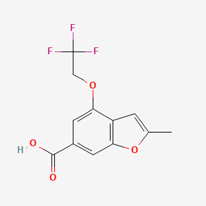 molecular formula C12H9F3O4 B11806849 2-Methyl-4-(2,2,2-trifluoroethoxy)benzofuran-6-carboxylic acid 