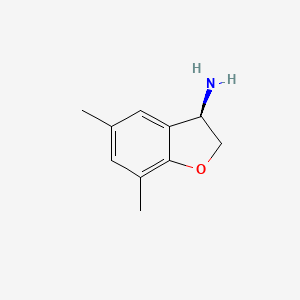molecular formula C10H13NO B11807300 (3R)-5,7-Dimethyl-2,3-dihydro-1-benzofuran-3-amine 