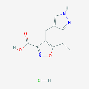 molecular formula C10H12ClN3O3 B11807935 5-Ethyl-4-(1h-pyrazol-4-ylmethyl)isoxazole-3-carboxylic acid, HCl 