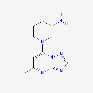 molecular formula C11H16N6 B11808312 1-(5-Methyl-[1,2,4]triazolo[1,5-a]pyrimidin-7-yl)piperidin-3-amine 