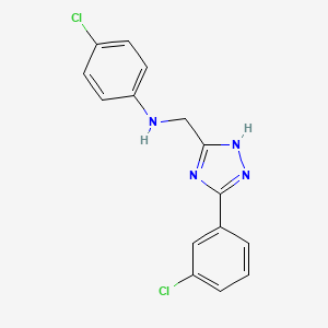 molecular formula C15H12Cl2N4 B11808372 4-Chloro-N-((5-(3-chlorophenyl)-1H-1,2,4-triazol-3-yl)methyl)aniline 