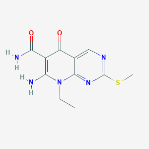molecular formula C11H13N5O2S B11809793 7-Amino-8-ethyl-2-(methylthio)-5-oxo-5,8-dihydropyrido[2,3-d]pyrimidine-6-carboxamide 