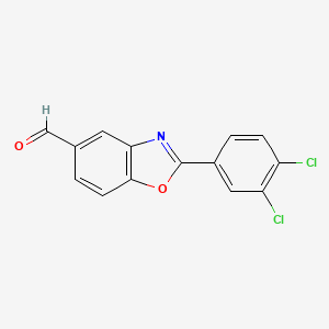 molecular formula C14H7Cl2NO2 B11810299 2-(3,4-Dichlorophenyl)benzo[d]oxazole-5-carbaldehyde 