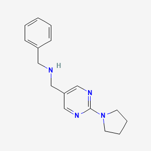 molecular formula C16H20N4 B11810592 N-Benzyl-1-(2-(pyrrolidin-1-yl)pyrimidin-5-yl)methanamine 