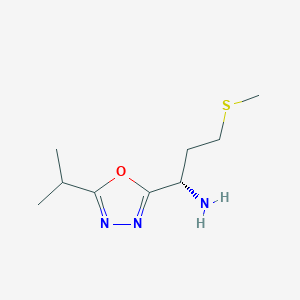 molecular formula C9H17N3OS B11810724 (S)-1-(5-Isopropyl-1,3,4-oxadiazol-2-yl)-3-(methylthio)propan-1-amine 