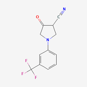 molecular formula C12H9F3N2O B11810735 4-Oxo-1-(3-(trifluoromethyl)phenyl)pyrrolidine-3-carbonitrile 