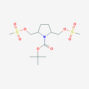 molecular formula C13H25NO8S2 B11810746 tert-Butyl 2,5-bis(((methylsulfonyl)oxy)methyl)pyrrolidine-1-carboxylate 